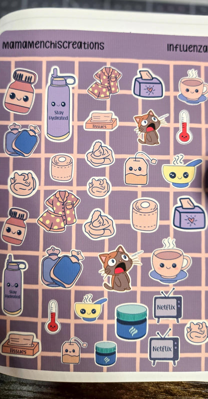 Influenza Cozy Sick Days Bujo Journal Planner Deco Sticker Sheet