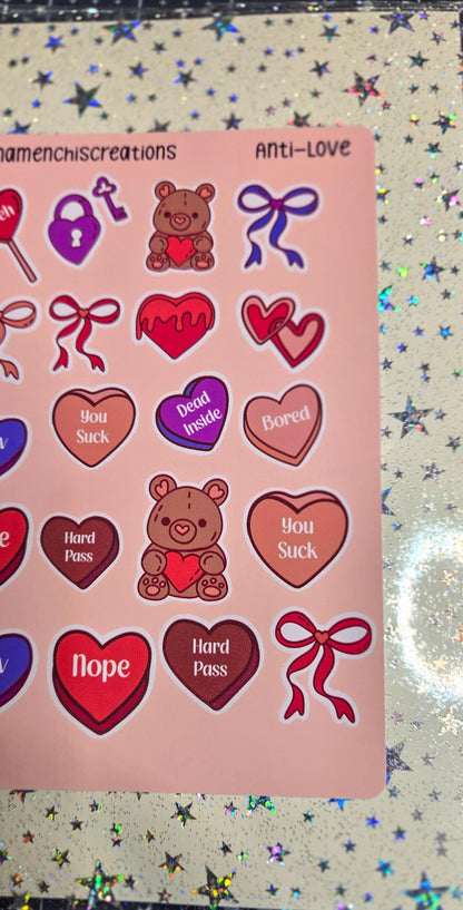 Anti- Valentine's Day Bujo Journal Planner deco Sticker Sheet