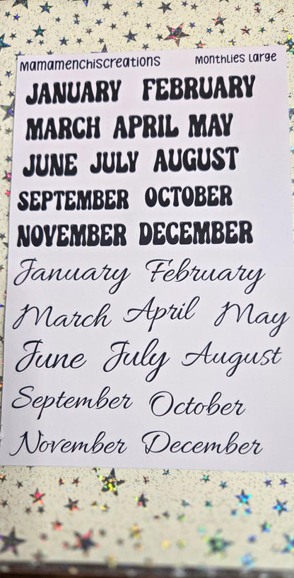 Large Black Monthly Kiss Cut Bujo Journal Planner Functional Sticker Sheet