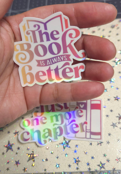 Bookish Vibes Book Lover Glossy Holographic Die Cut Bujo Journal Planner Laptop Sticker