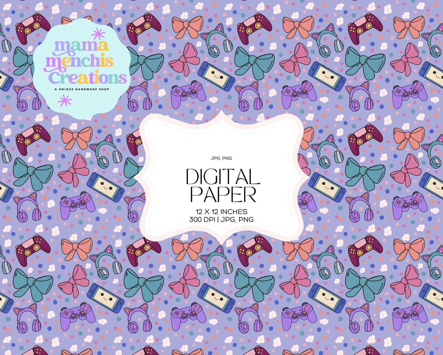 Gamer Girl 12x12 Repeating Pattern Digital Paper Sublimation DTF PNG Digital Download