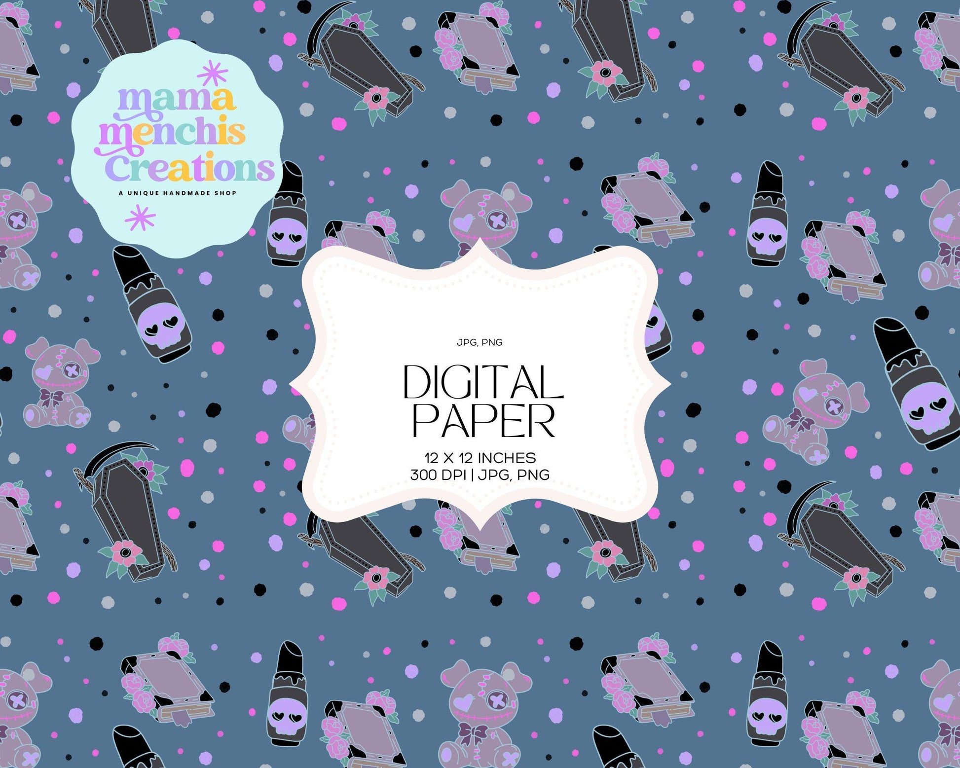 Spooky Goth 12x12 Repeating Pattern Digital Paper sublimation PNG Digital Download