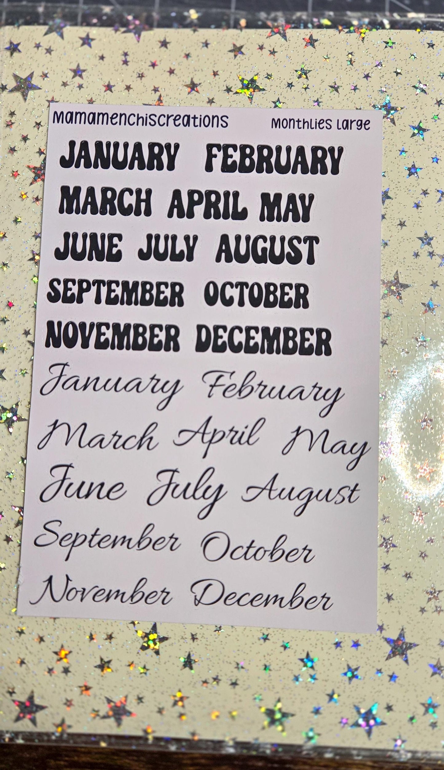 Large Black Monthly Kiss Cut Bujo Journal Planner Functional Sticker Sheet