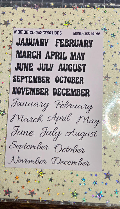 Large Black Monthly Kiss Cut Bujo Journal Planner Functional Sticker Sheet