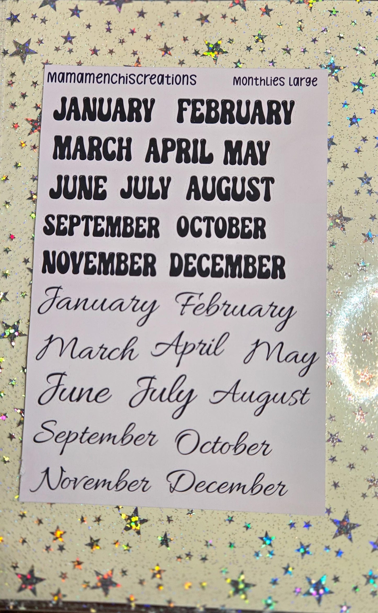 Large Black Monthly Kiss Cut Bujo Journal Planner Functional Sticker Sheet
