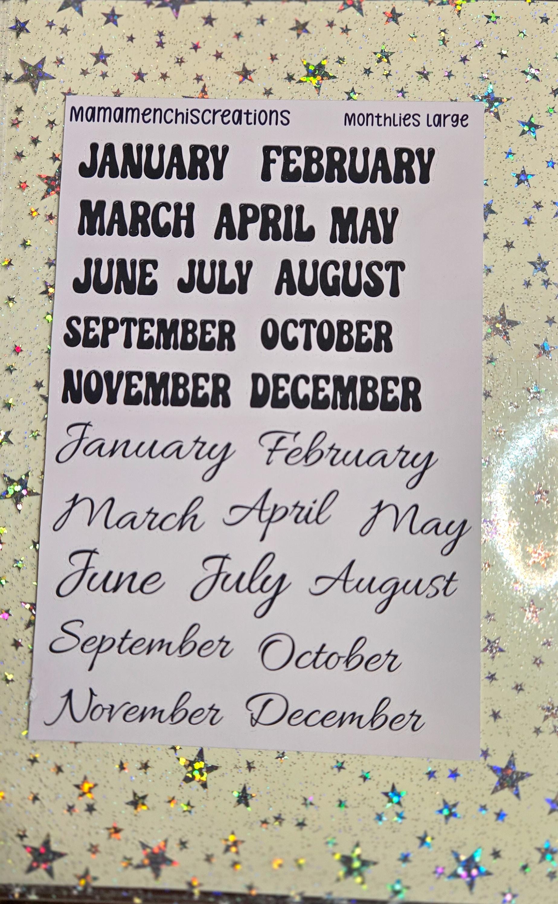 Large Black Monthly Kiss Cut Bujo Journal Planner Functional Sticker Sheet