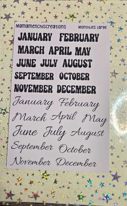 Large Black Monthly Kiss Cut Bujo Journal Planner Functional Sticker Sheet
