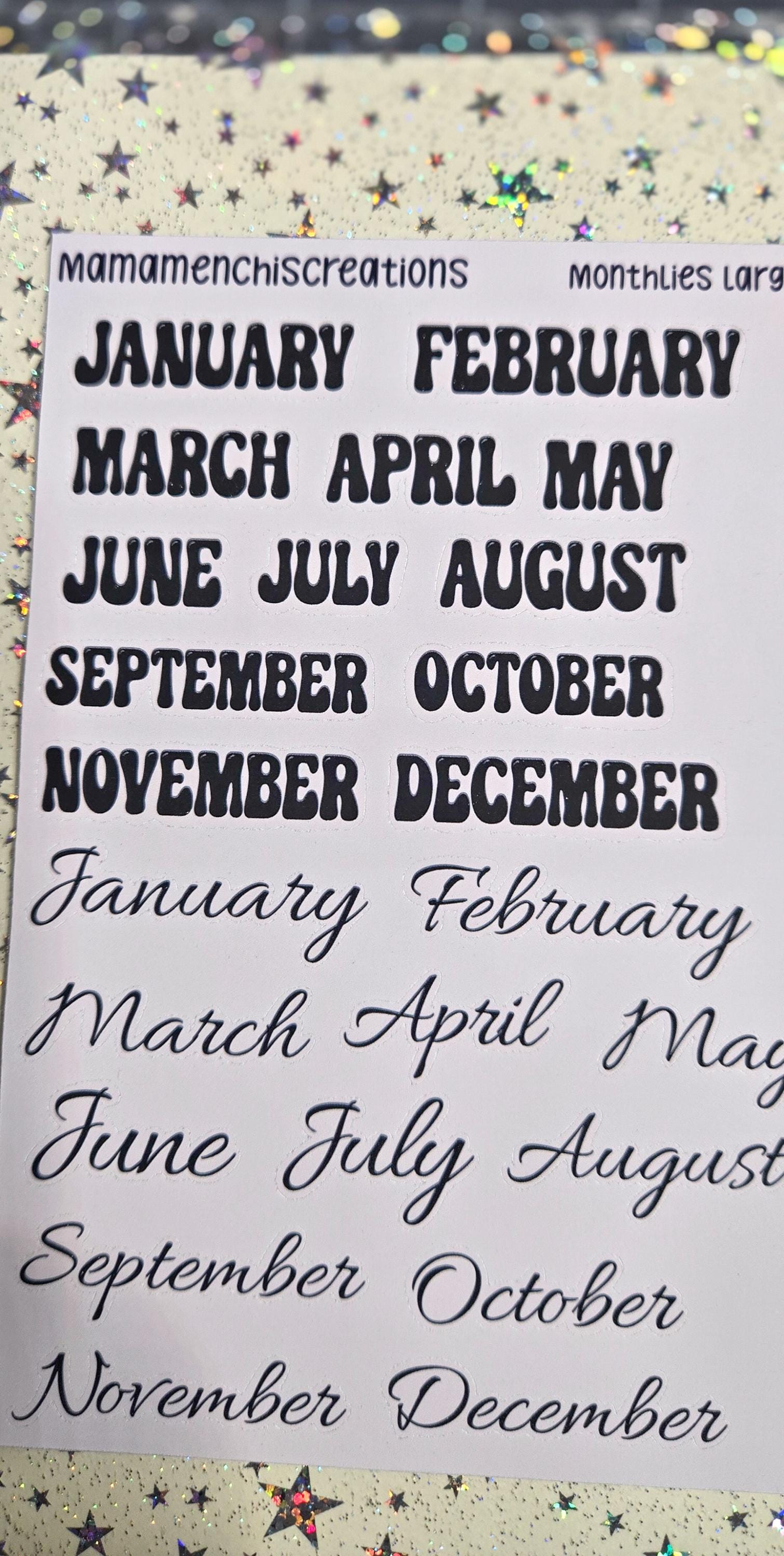 Large Black Monthly Kiss Cut Bujo Journal Planner Functional Sticker Sheet