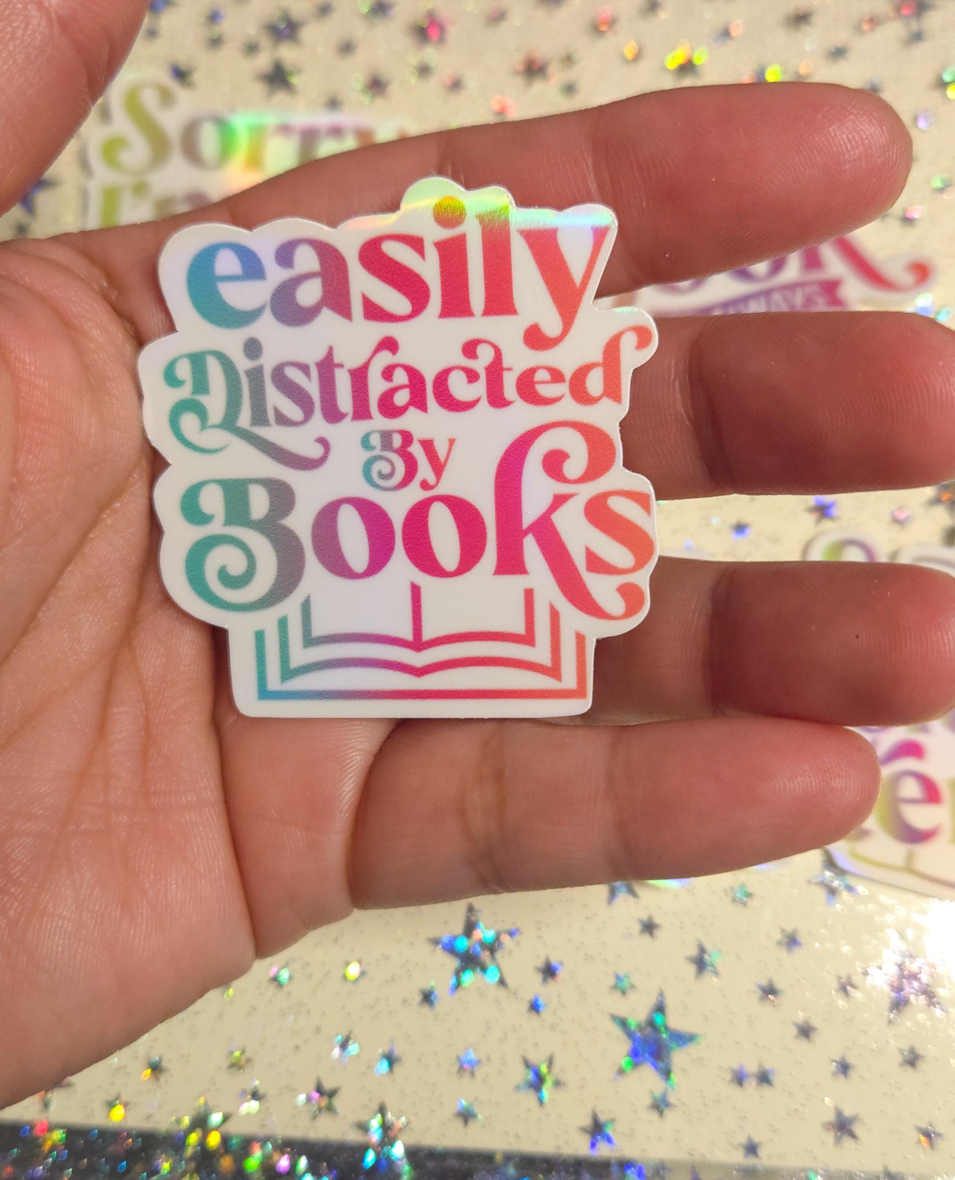 Bookish Vibes Book Lover Glossy Holographic Die Cut Bujo Journal Planner Laptop Sticker
