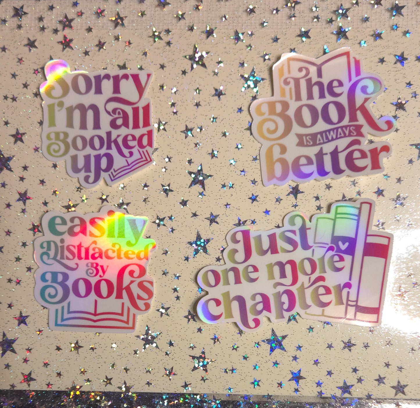 Bookish Vibes Book Lover Glossy Holographic Die Cut Bujo Journal Planner Laptop Sticker