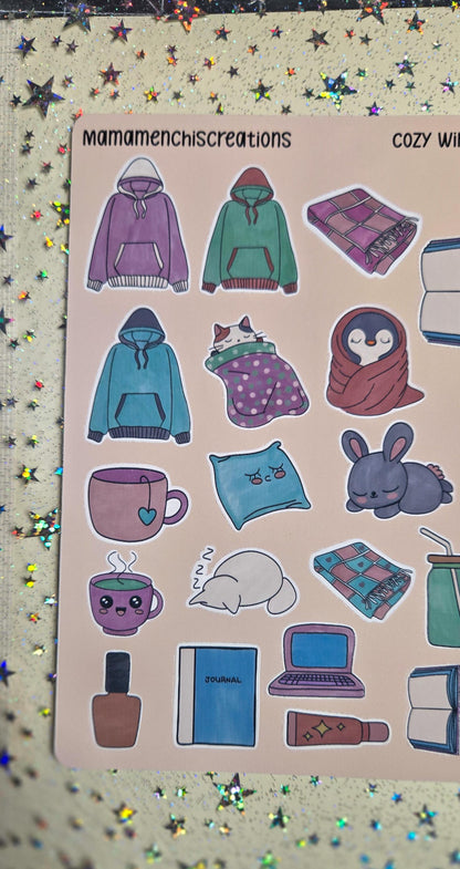 Cozy Winter Theme Bujo Journal Planner deco Sticker Sheet