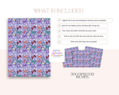 Gamer Girl 12x12 Repeating Pattern Digital Paper Sublimation DTF PNG Digital Download