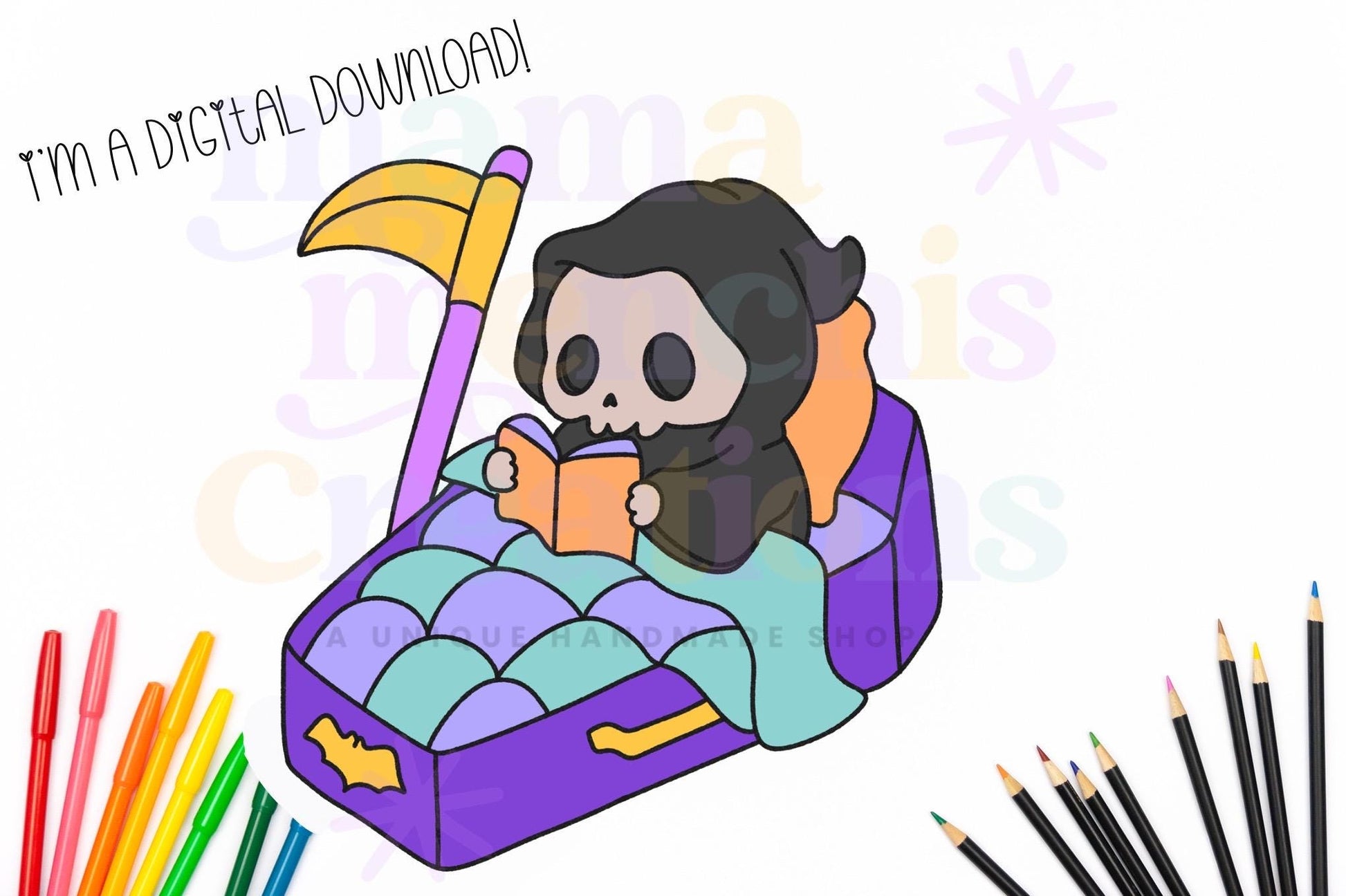 Pastel Grim Reaper Coffin Sublimation DTF PNG Digital Download