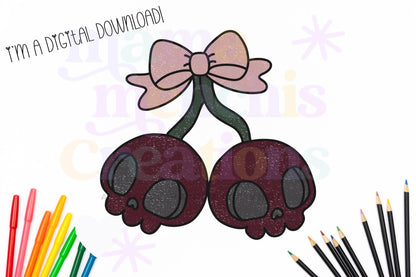 Pastel Goth Skeleton Cherry Sublimation DTF PNG Digital Download