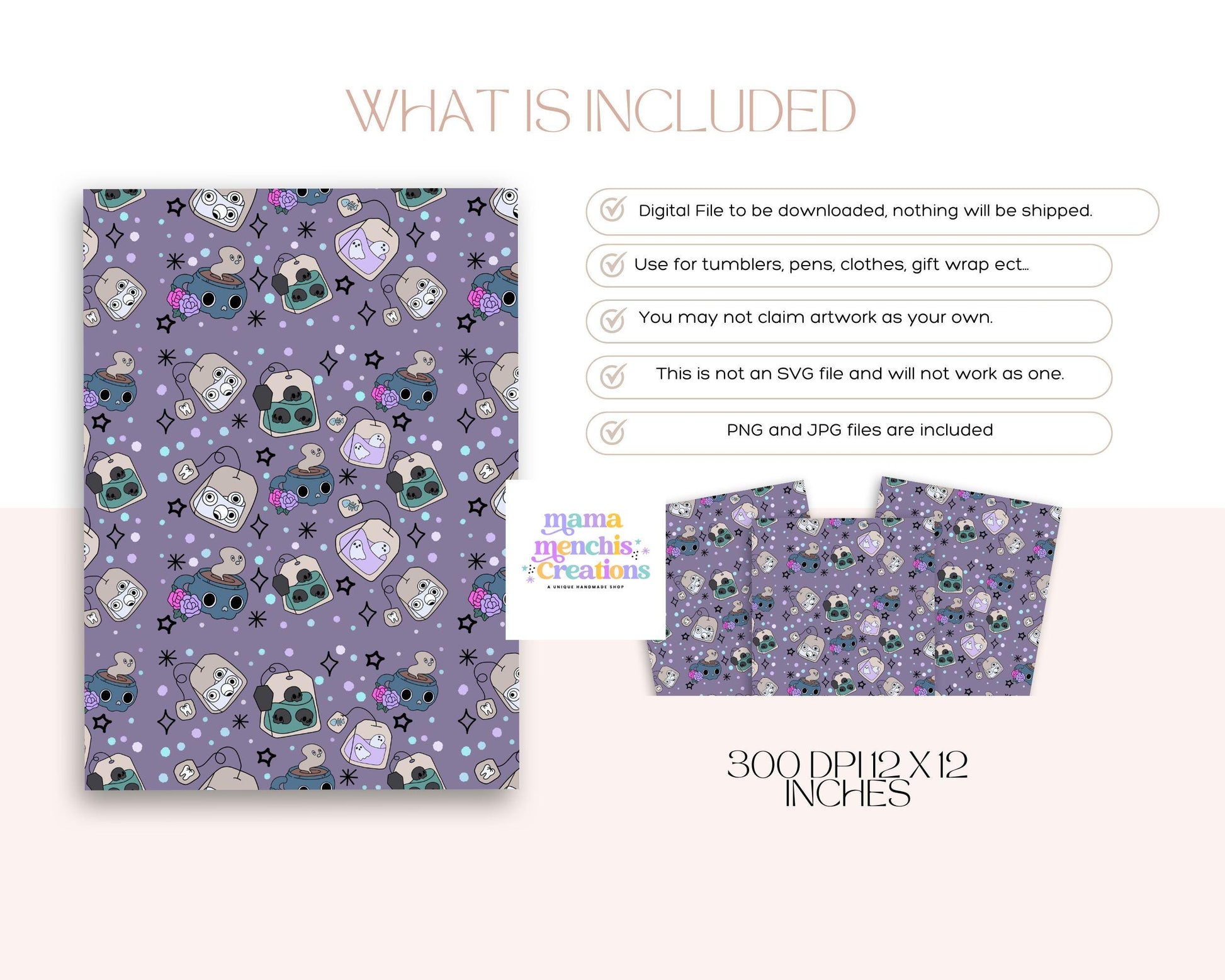 Spooky Ghost Teas 12x12 Repeating Pattern PNG JPG digital paper Digital Download