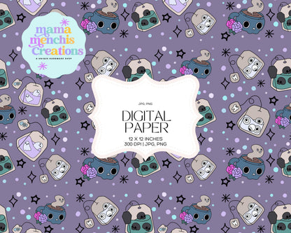 Spooky Ghost Teas 12x12 Repeating Pattern PNG JPG digital paper Digital Download