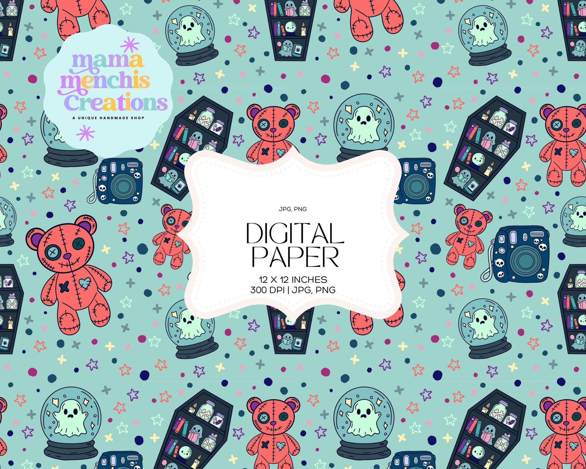 Bookish Ghosts 12x12 Repeating Pattern Digital Paper Sublimation DTF PNG Digital Download