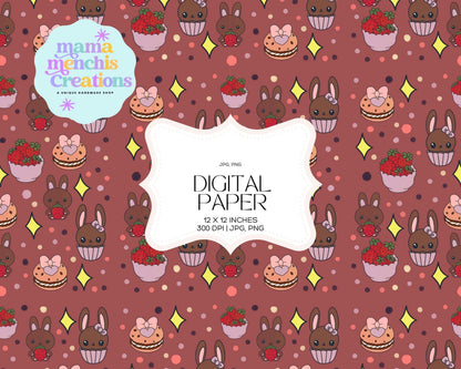 Spring Berries and Bunnies 12x12 Repeating Pattern Digital Paper Sublimation DTF PNG Digital Download