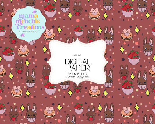 Spring Berries and Bunnies 12x12 Repeating Pattern Digital Paper Sublimation DTF PNG Digital Download