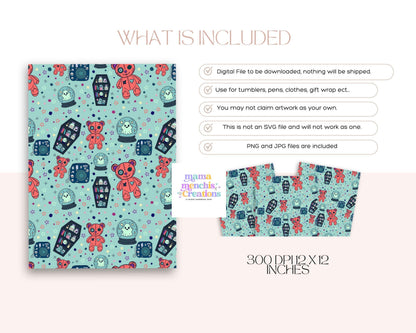 Bookish Ghosts 12x12 Repeating Pattern Digital Paper Sublimation DTF PNG Digital Download