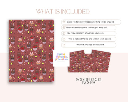 Spring Berries and Bunnies 12x12 Repeating Pattern Digital Paper Sublimation DTF PNG Digital Download