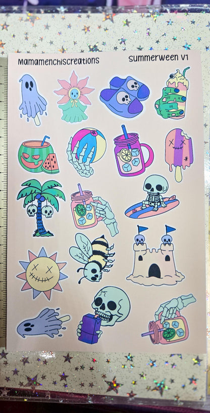 Summerween Creepy Summer Vibes Matte Bujo Journal Planner deco Sticker Sheet