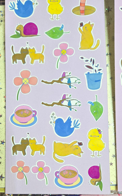 Cute Spring Vibes Matte Bujo Journal Planner deco Sticker Sheet