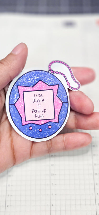 90s Tamagotchi Cute Bundle of Rage Sticker, Glossy Bujo Journal Die Cut