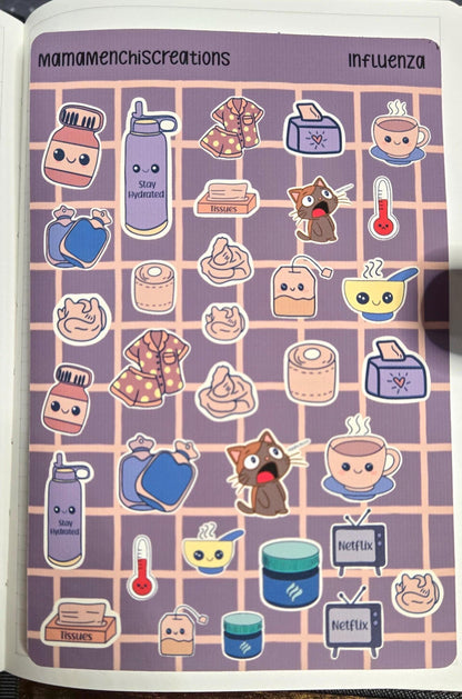 Influenza Cozy Sick Days Bujo Journal Planner Deco Sticker Sheet