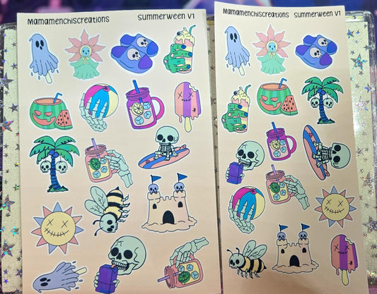Summerween V1 Creepy Summer Vibes Matte Bujo Journal Planner deco Sticker Sheet