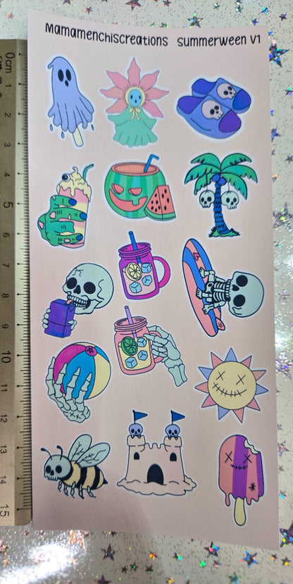 Summerween Creepy Summer Vibes Matte Bujo Journal Planner deco Sticker Sheet