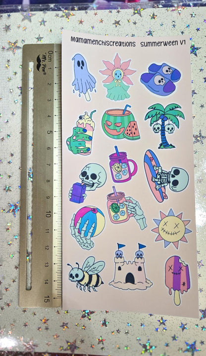 Summerween Creepy Summer Vibes Matte Bujo Journal Planner deco Sticker Sheet