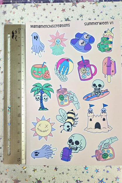 Summerween Creepy Summer Vibes Matte Bujo Journal Planner deco Sticker Sheet