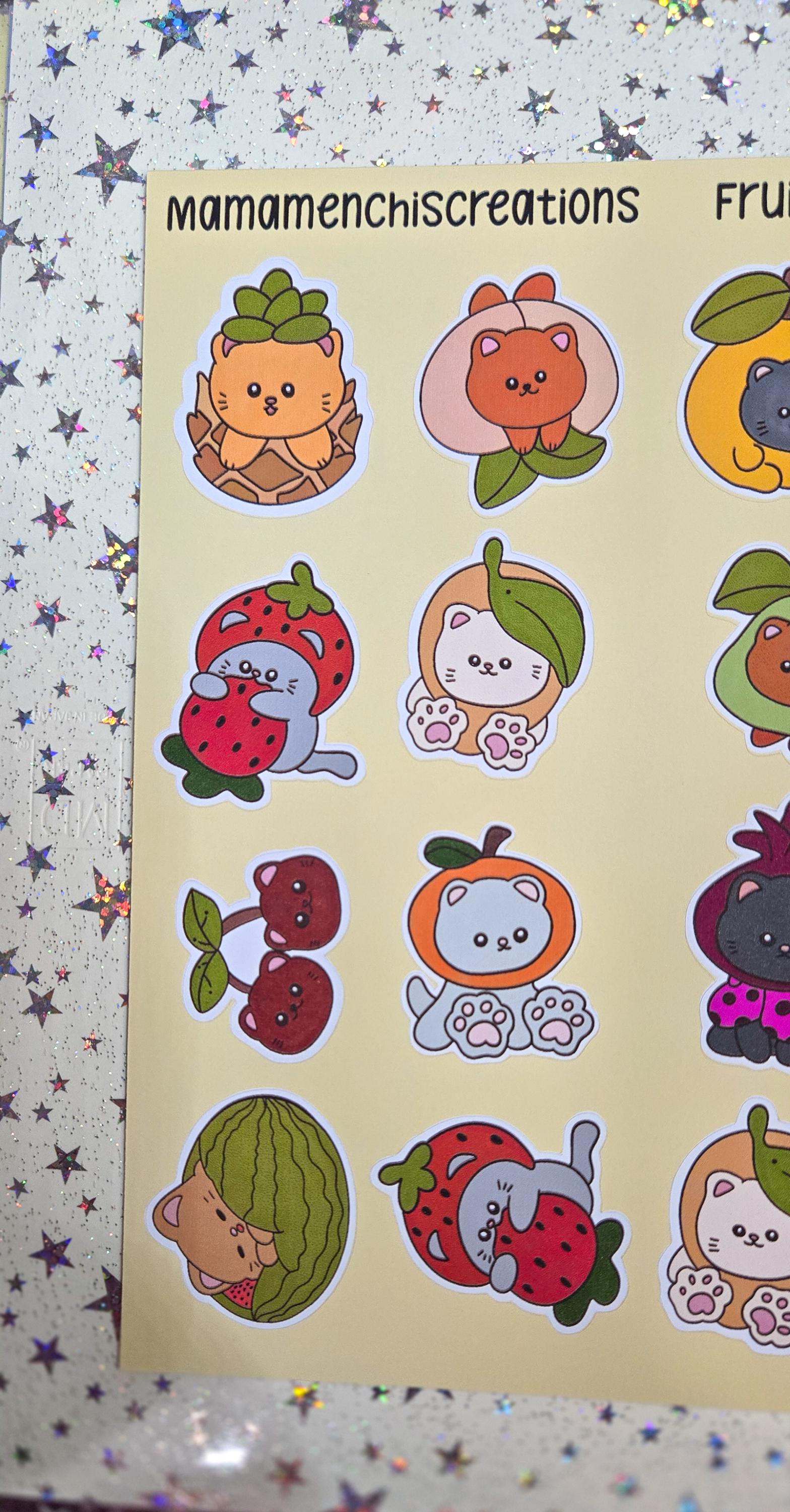 Fruit Cats Cats in Fruits Matte Bujo Journal Planner deco Sticker Sheet