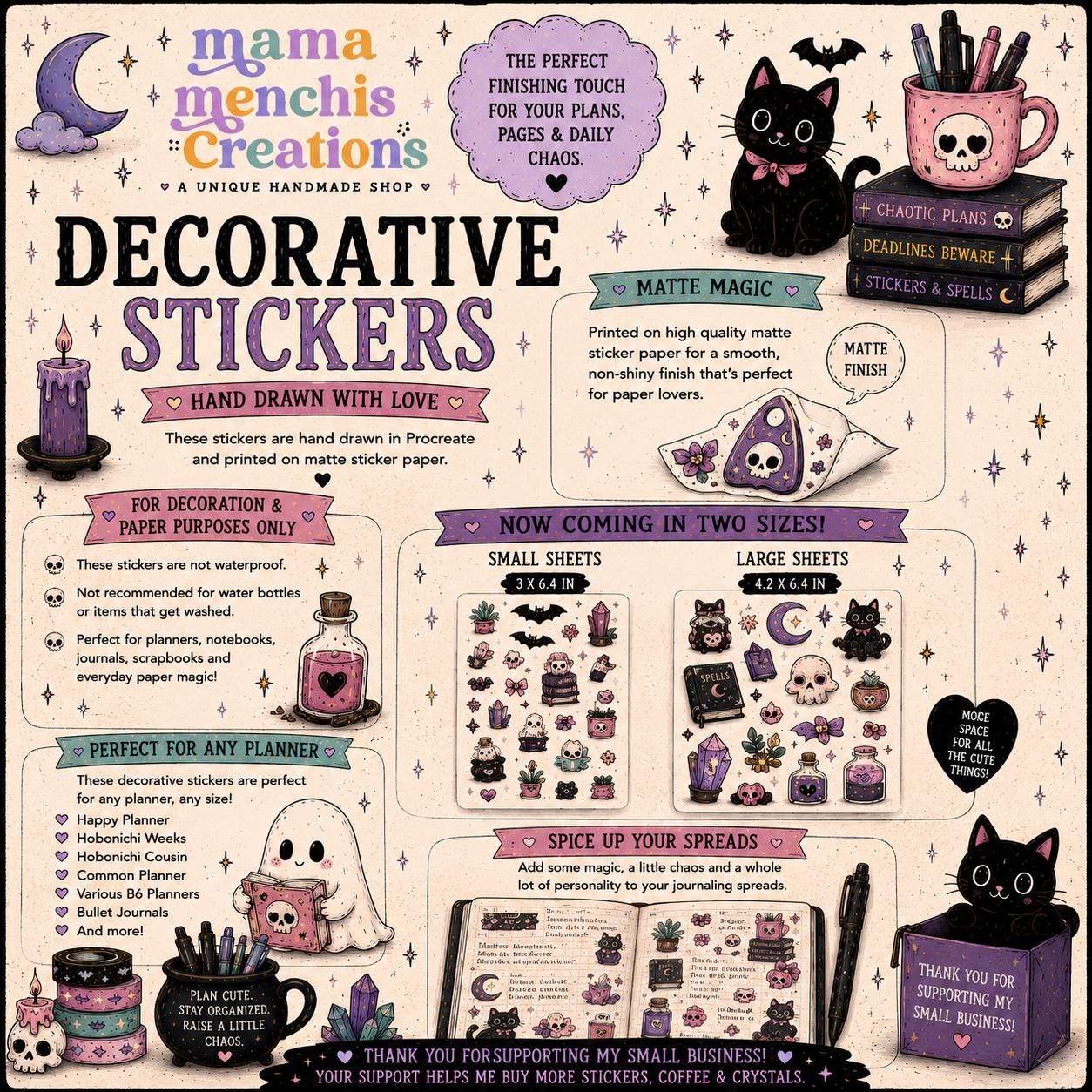 Tiny Skull Emojis Matte Bujo Journal Planner deco Sticker Sheet
