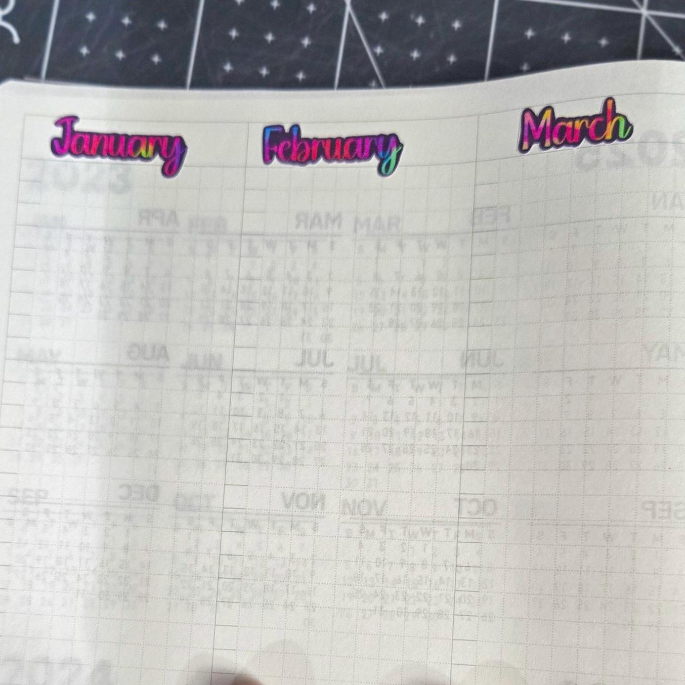 Month Of the Year Blackout Rainbow Bujo Journal Planner deco Sticker Sheet