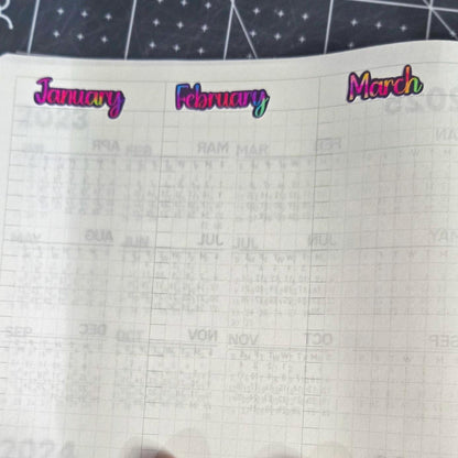Month Of the Year Blackout Rainbow Bujo Journal Planner deco Sticker Sheet