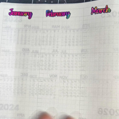 Month Of the Year Blackout Rainbow Bujo Journal Planner deco Sticker Sheet