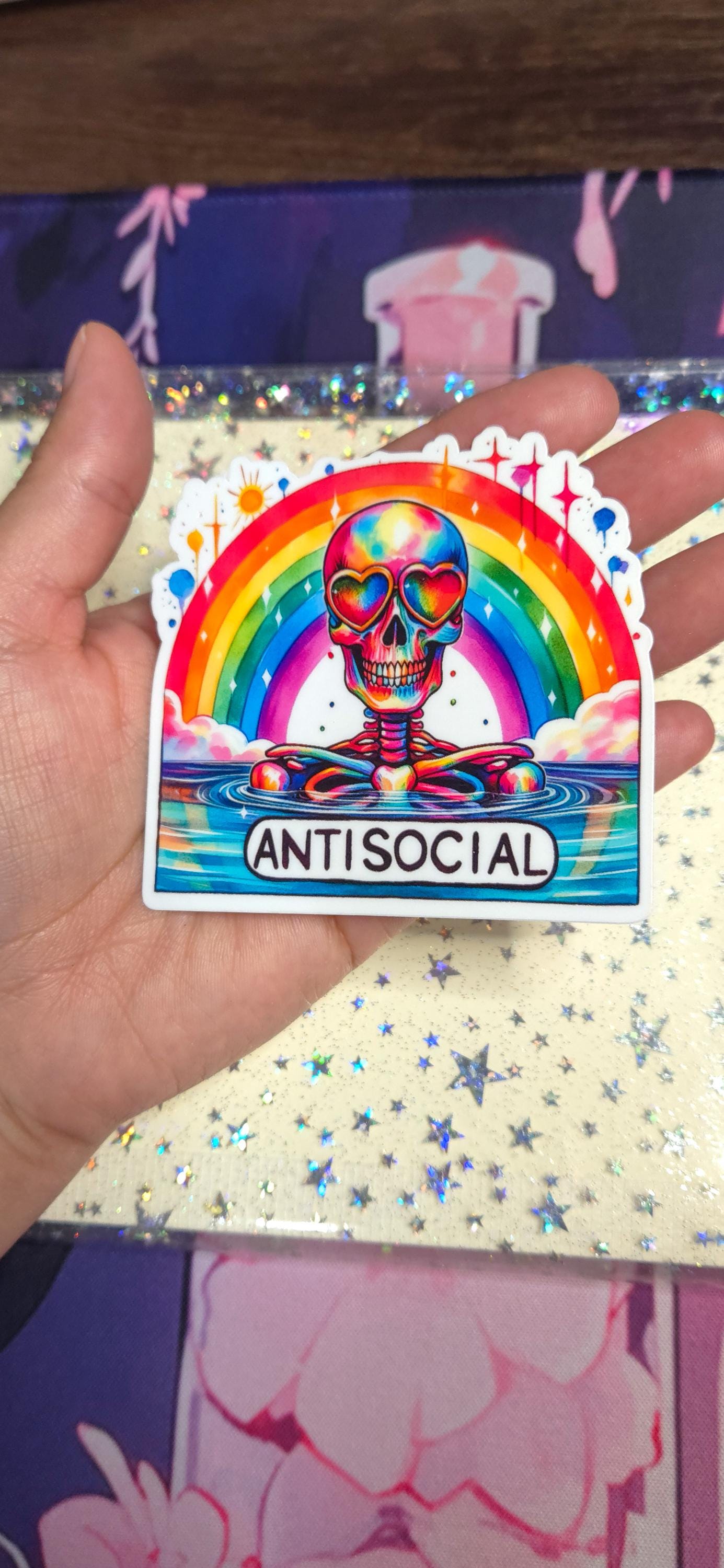 Anti-Social Skeleton Glossy Die Cut Bujo Journal Planner Sticker
