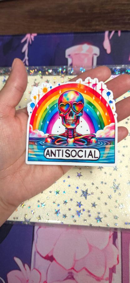 Anti-Social Skeleton Glossy Die Cut Bujo Journal Planner Sticker