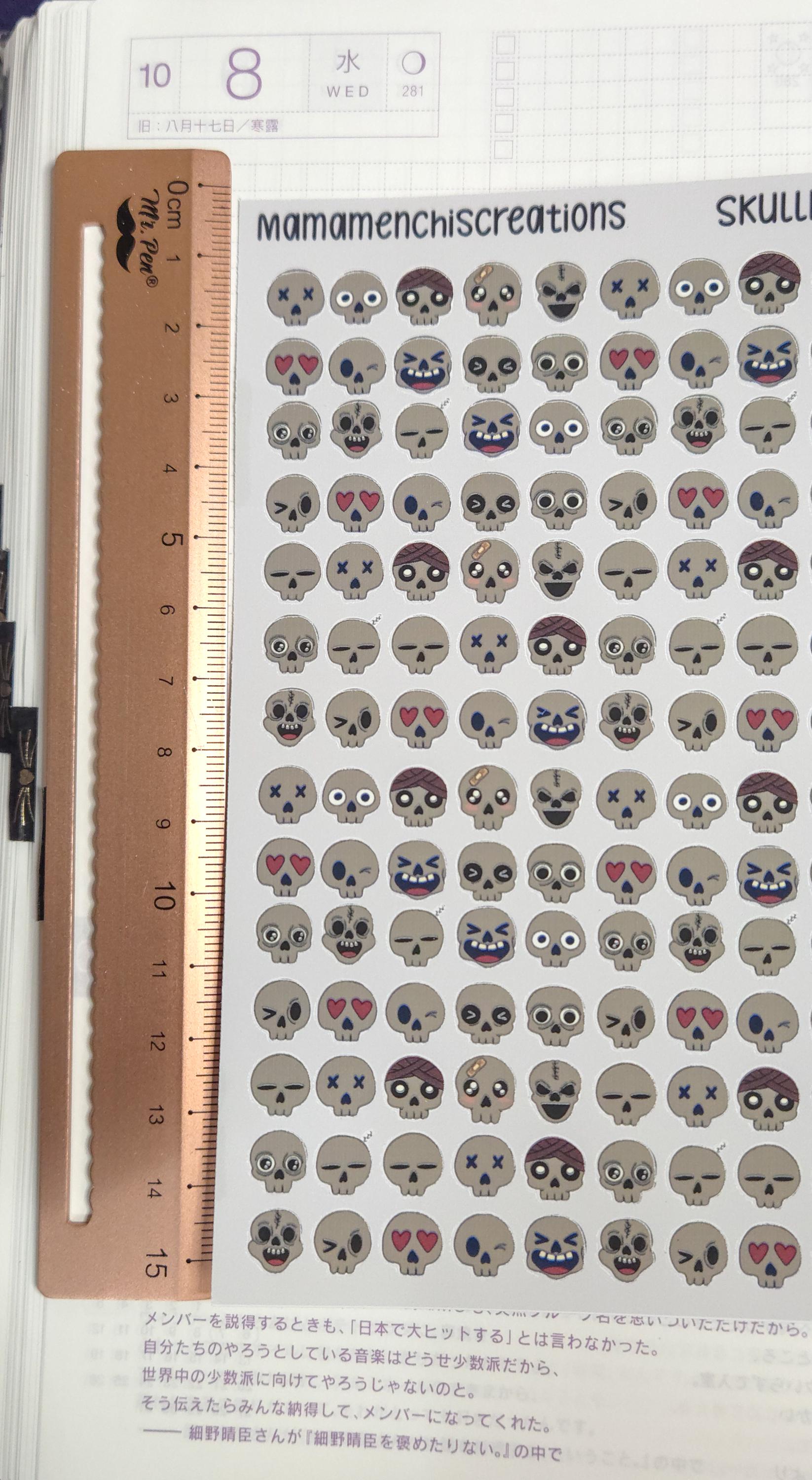 Tiny Skull Emojis Matte Bujo Journal Planner deco Sticker Sheet