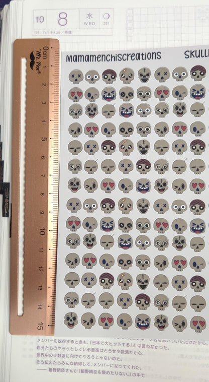Tiny Skull Emojis Matte Bujo Journal Planner deco Sticker Sheet