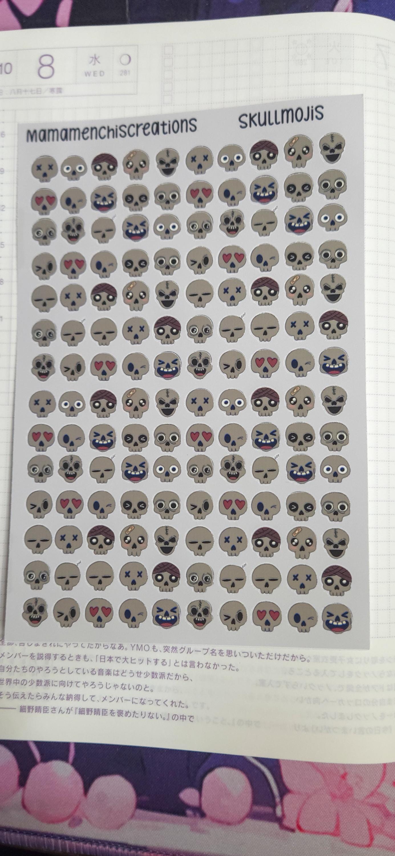 Tiny Skull Emojis Matte Bujo Journal Planner deco Sticker Sheet