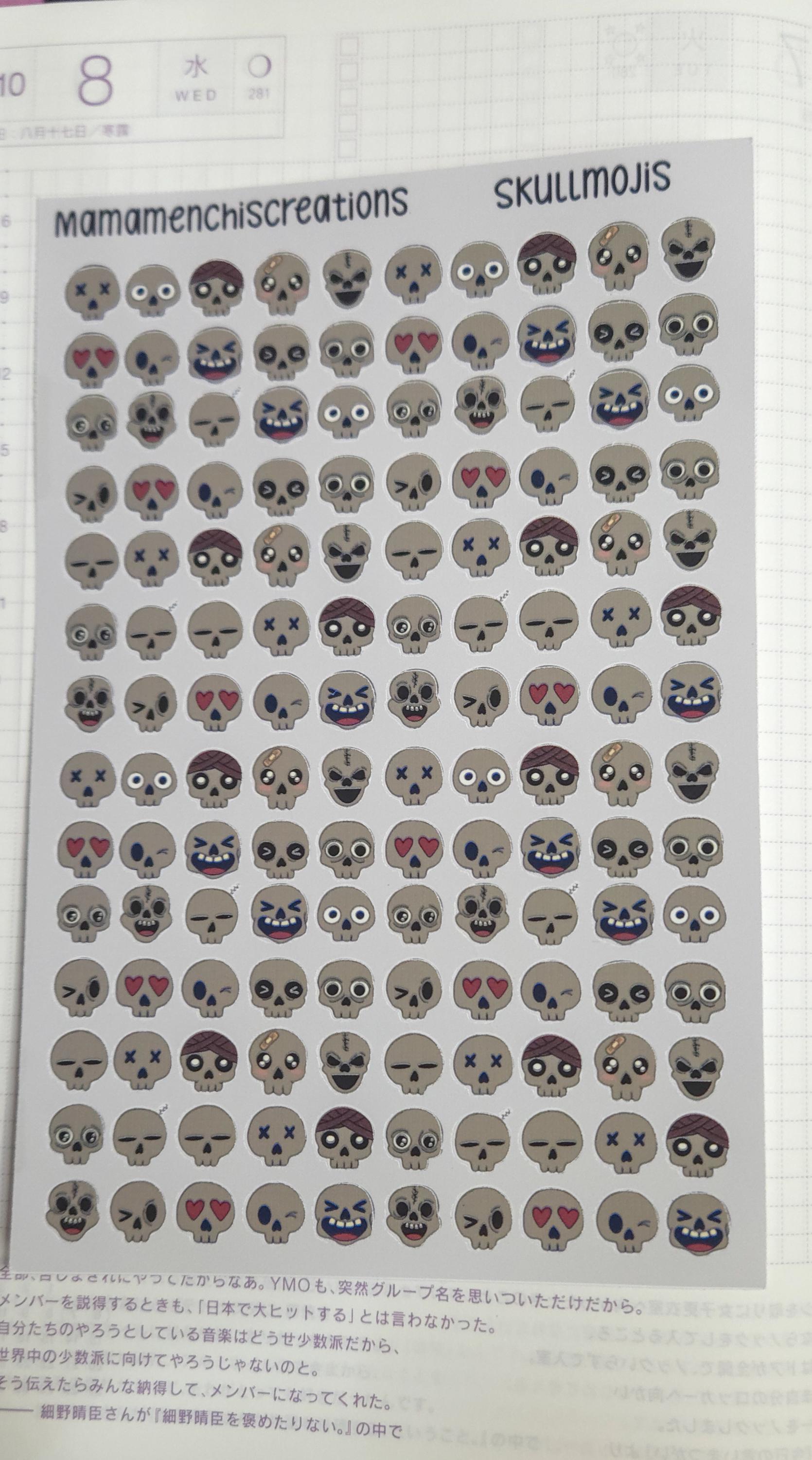 Tiny Skull Emojis Matte Bujo Journal Planner deco Sticker Sheet