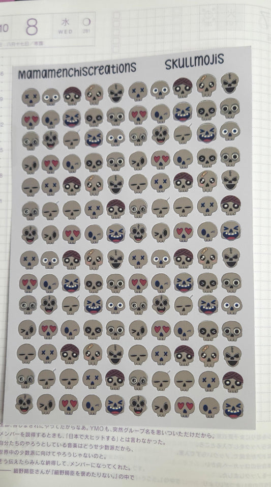 Tiny Skull Emojis Matte Bujo Journal Planner deco Sticker Sheet