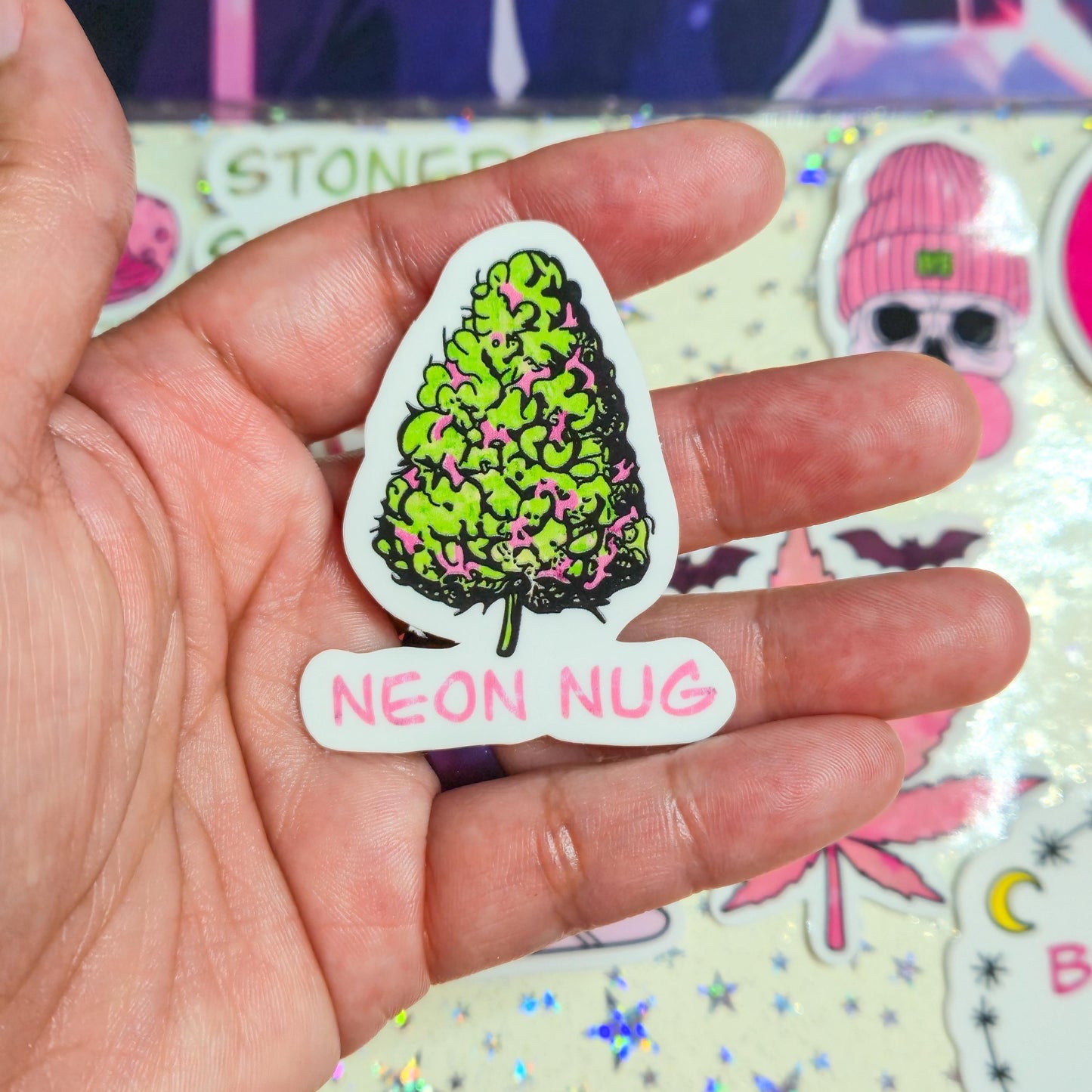 Girly Stoner Pink Stoner Themed Hand Drawn Glossy Sticker Flakes