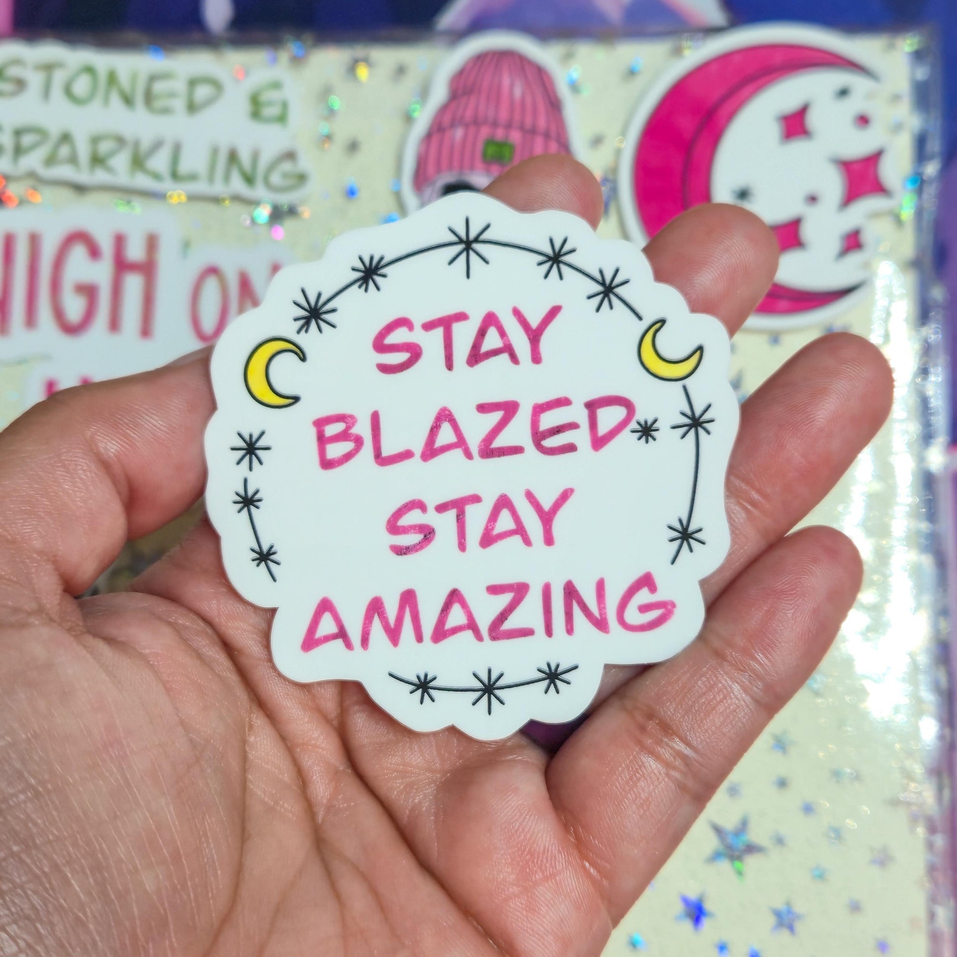 Girly Stoner Pink Stoner Themed Hand Drawn Glossy Sticker Flakes