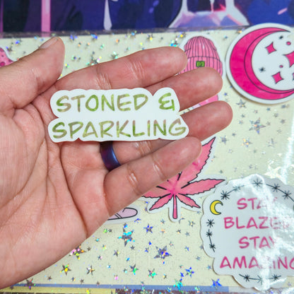 Girly Stoner Pink Stoner Themed Hand Drawn Glossy Sticker Flakes