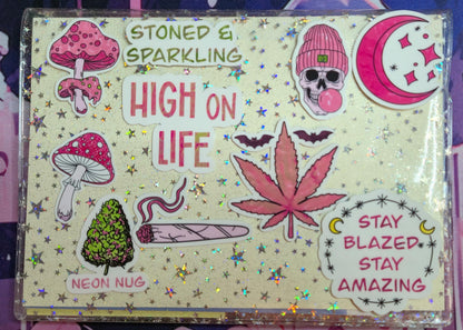 Girly Stoner Pink Stoner Themed Hand Drawn Glossy Sticker Flakes