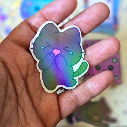 Stationary Kitty Themed Hand Drawn Glossy Holographic Sticker Flakes Planner Journal Laptop Notebook Stickers